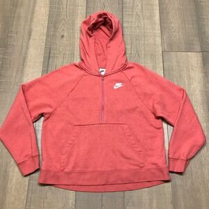 Nike 1/4 Zip Hoodie Womens Size XS Coral Pink Pullover Sportswear Club Essential